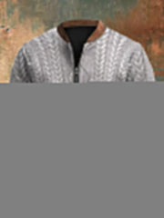 Men's Vintage Cable Pattern Print Casual Zipper Sweatshirt