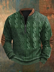 Men's Vintage Cable Pattern Print Casual Zipper Sweatshirt