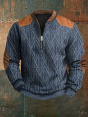Men's Vintage Cable Pattern Print Casual Zipper Sweatshirt