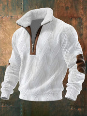 Men's Vintage Jacquard Fabric Fur Collar Zipper Pullover