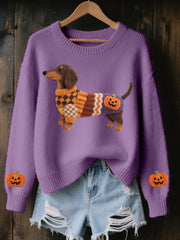 Damen Halloween inspirierte Dackel Filz kunst Gemütliche Strick pullover