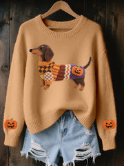 Damen Halloween inspirierte Dackel Filz kunst Gemütliche Strick pullover