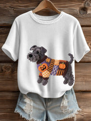 Frauen Halloween inspirierte Schnauzer Hund Filz Kunst Gemütliches Stricktop