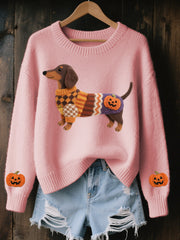 Damen Halloween inspirierte Dackel Filz kunst Gemütliche Strick pullover