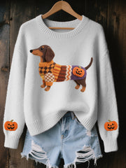 Damen Halloween inspirierte Dackel Filz kunst Gemütliche Strick pullover