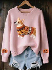 Corgi Filz-Kunst für Frauen, Halloween, inspirierter, gemütlicher Strick pullover