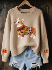 Corgi Filz-Kunst für Frauen, Halloween, inspirierter, gemütlicher Strick pullover