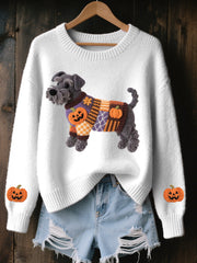 Frauen Halloween inspirierte Schnauzer Hund Filz Kunst Gemütliche Strick pullover