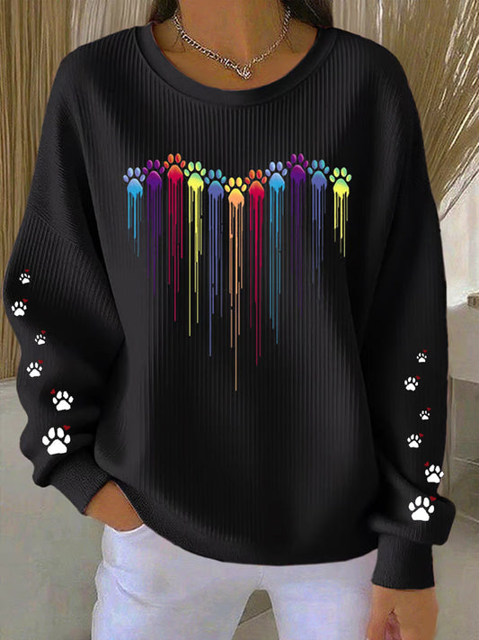 Women's  Dog Lover Colorful Dog Heart Paw Print Casual Sweatshirt