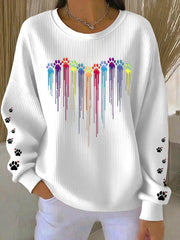Women's  Dog Lover Colorful Dog Heart Paw Print Casual Sweatshirt