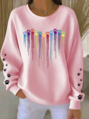 Women's  Dog Lover Colorful Dog Heart Paw Print Casual Sweatshirt