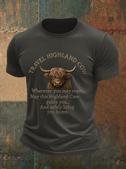 Men's Travel Highland Cow Print Casual T-shirt