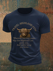 Men's Travel Highland Cow Print Casual T-shirt