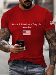 Men's Faith & Freedom Pray For America Printed Casual T-shirt