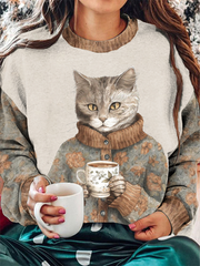 Women's Cat Printed Regular Sweatshirt