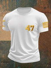 Men's Limited Edition Charlie Kirk White Hat Gold 47 Turning Point American Trump Souvenir  T-shirt