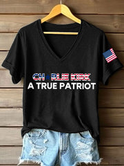 Women's A True Patriot Print V-Neck T-Shirt