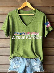 Women's A True Patriot Print V-Neck T-Shirt