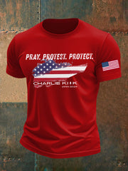 Men's Pray Protest Protect Charlie Kirk Printed T-shirt