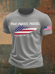 Men's Pray Protest Protect Charlie Kirk Printed T-shirt