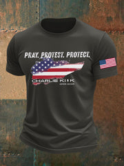 Men's Pray Protest Protect Charlie Kirk Printed T-shirt