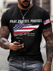 Men's Pray Protest Protect Charlie Kirk Printed T-shirt