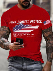 Men's Pray Protest Protect Charlie Kirk Printed T-shirt