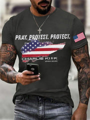 Men's Pray Protest Protect Charlie Kirk Printed T-shirt