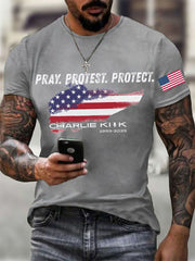 Men's Pray Protest Protect Charlie Kirk Printed T-shirt