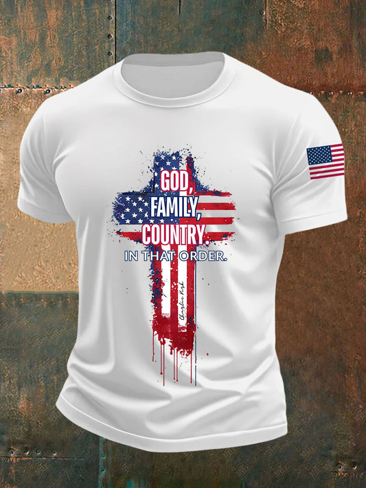 Men's God Family Country In That Order Cross Short-sleeved T-shirt