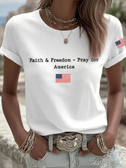 Women's Faith & Freedom Pray for America Printed Casual T-shirt