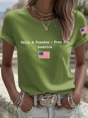 Women's Faith & Freedom Pray for America Printed Casual T-shirt