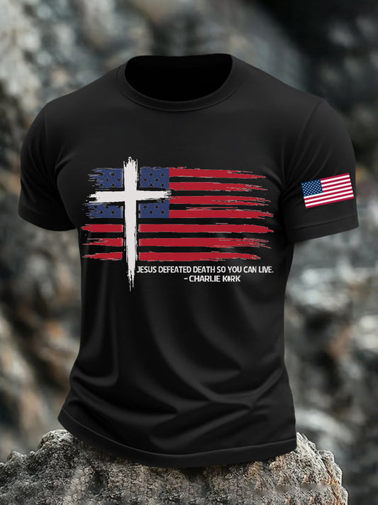 Men's Jesus Defeated Death So You Can Live Charlie Kirk Printed T-shirt