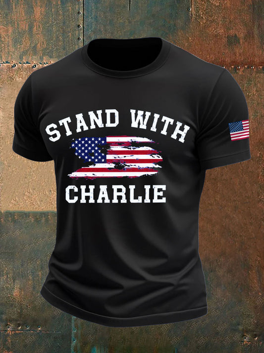 Men's Charlie Kirk imitation cotton short-sleeved T-shirt