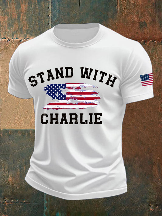 Men's Charlie Kirk imitation cotton short-sleeved T-shirt
