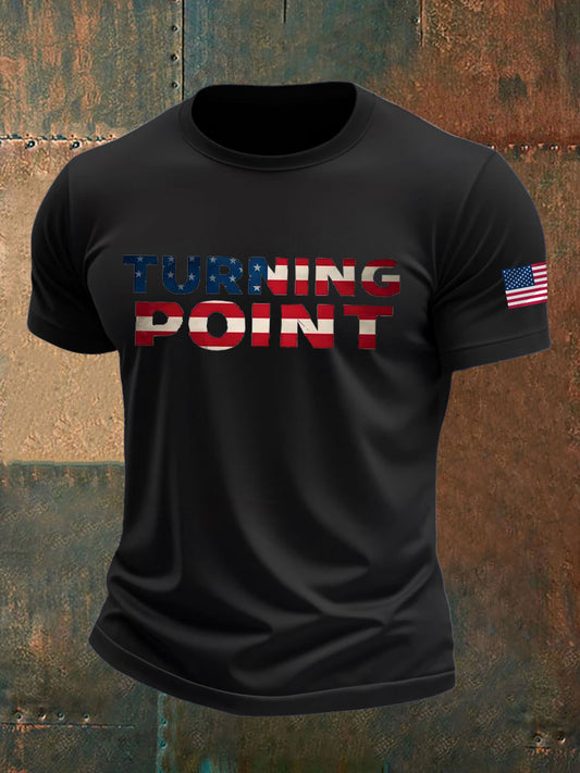 Men's Charlie Kirk Turning Point imitation cotton short-sleeved T-shirt