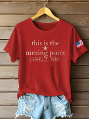 Women's Charlie Kirk Turning Point Iron On Short Sleeve T-Shirt