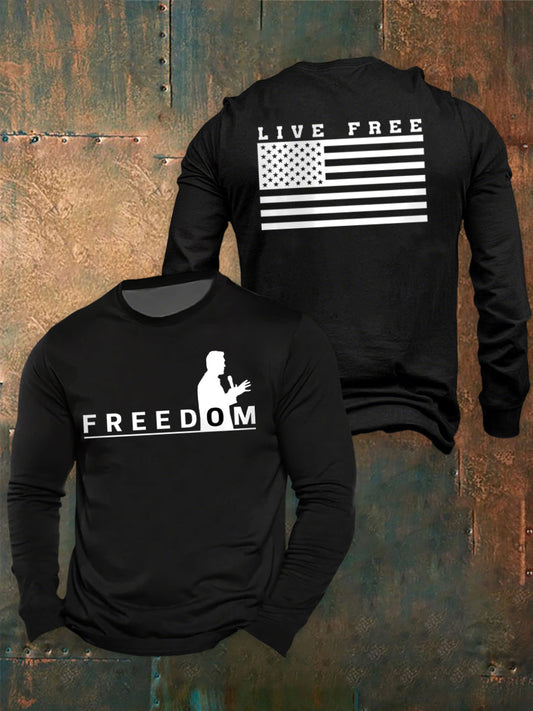 Men's Freedom Live Free Print long sleeve round neck T-shirt