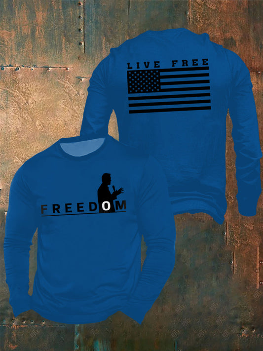 Men's Freedom Live Free Print long sleeve round neck T-shirt