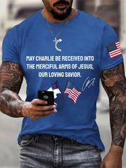 Men's "May Charlie be accepted into the compassionate arms of our loving Savior Jesus" Charlie Kirk signed commemorative T-shirt