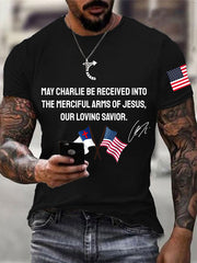 Men's "May Charlie be accepted into the compassionate arms of our loving Savior Jesus" Charlie Kirk signed commemorative T-shirt