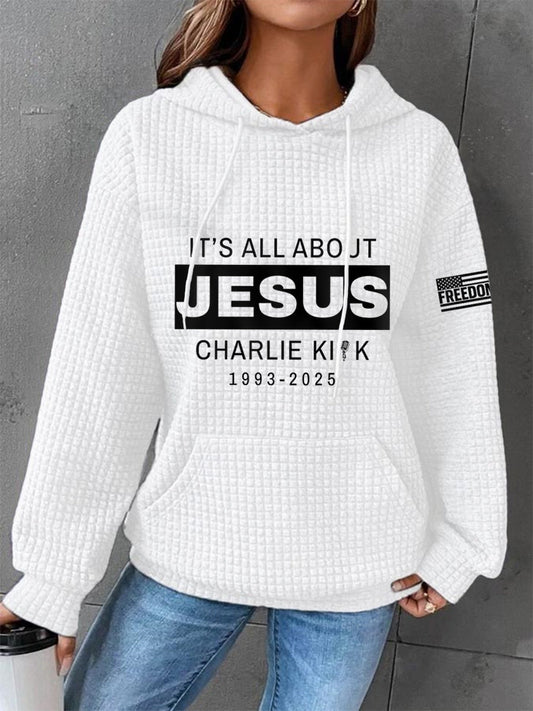 Women's It's All About Jesus R.I.P Charlie Kirk Waffle Hoodie