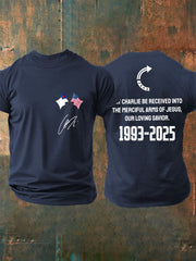 Men's "May Charlie be accepted into the compassionate arms of our loving Savior Jesus" Charlie Kirk signed commemorative T-shirt