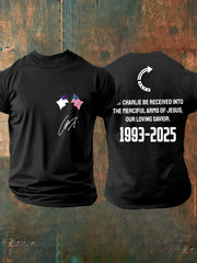 Men's "May Charlie be accepted into the compassionate arms of our loving Savior Jesus" Charlie Kirk signed commemorative T-shirt