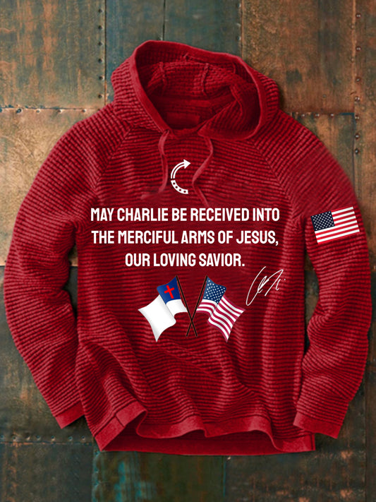 Men's "May Charlie be accepted into the compassionate arms of our loving Savior Jesus" Charlie Kirk signed commemorative Sweater