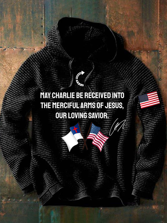 Men's "May Charlie be accepted into the compassionate arms of our loving Savior Jesus" Charlie Kirk signed commemorative Sweater