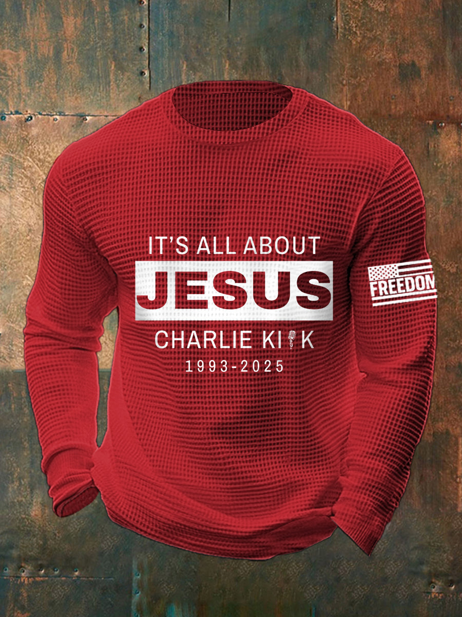 Men's It's All About Jesus R.I.P Charlie Kirk Waffle Top