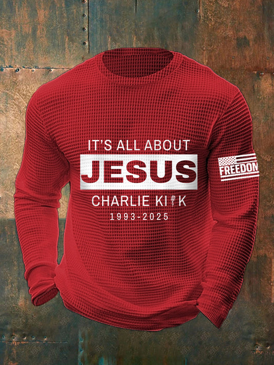 Men's It's All About Jesus R.I.P Charlie Kirk Waffle Top