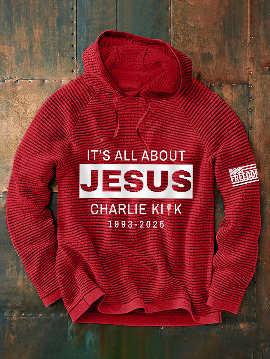 Men's It's All About Jesus R.I.P Charlie Kirk Waffle Hoodie
