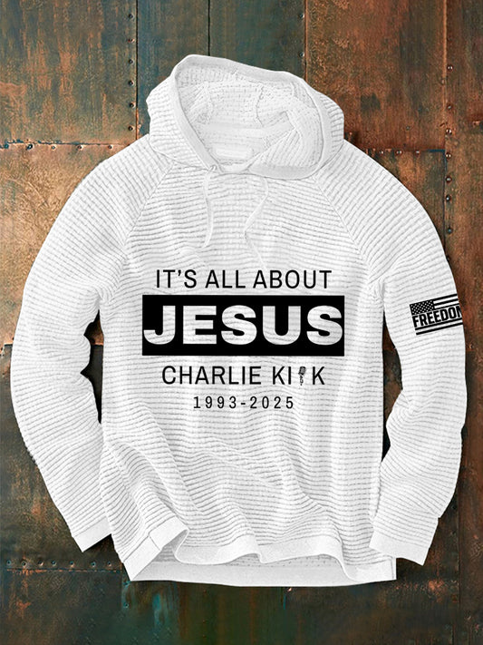 Men's It's All About Jesus R.I.P Charlie Kirk Waffle Hoodie